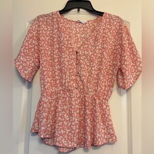 Sienna Sky Coral Pink Floral Button-Peplum Blouse